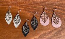 Load image into Gallery viewer, Leaf Overlay Leather Drop Earrings - It&#39;s a Beautiful Life Boutique 