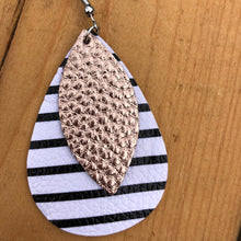 Load image into Gallery viewer, Stripe and Rose Gold Leather Drop Earrings - It&#39;s a Beautiful Life Boutique 