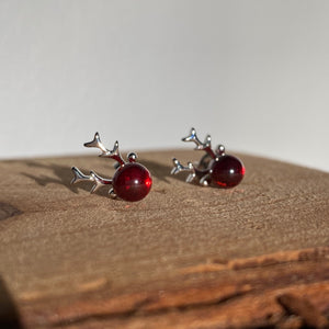 Sterling Silver and Red Garnet Reindeer Earrings - It's a Beautiful Life Boutique 