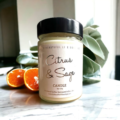 Citrus and Sage Soy Wax Candle - It's a Beautiful Life Boutique 