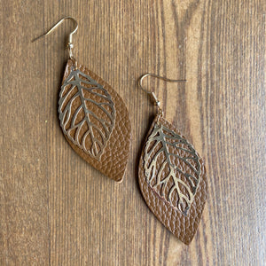Leaf Overlay Leather Drop Earrings - It's a Beautiful Life Boutique 