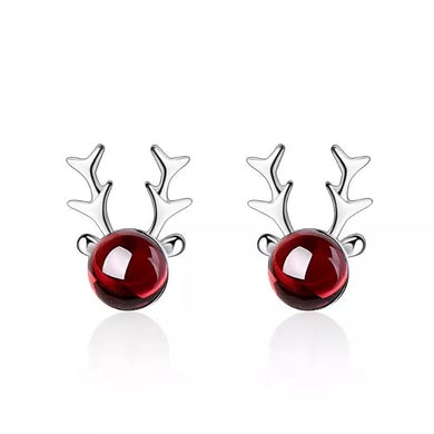 Sterling Silver and Red Garnet Reindeer Earrings - It's a Beautiful Life Boutique 