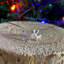Load image into Gallery viewer, Sterling Silver Reindeer and Christmas Tree Stud Earrings - It&#39;s a Beautiful Life Boutique 