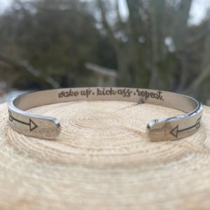 Wake Up, Kick A$$, Repeat  Hidden Message Inspirational Bangle - It's a Beautiful Life Boutique 