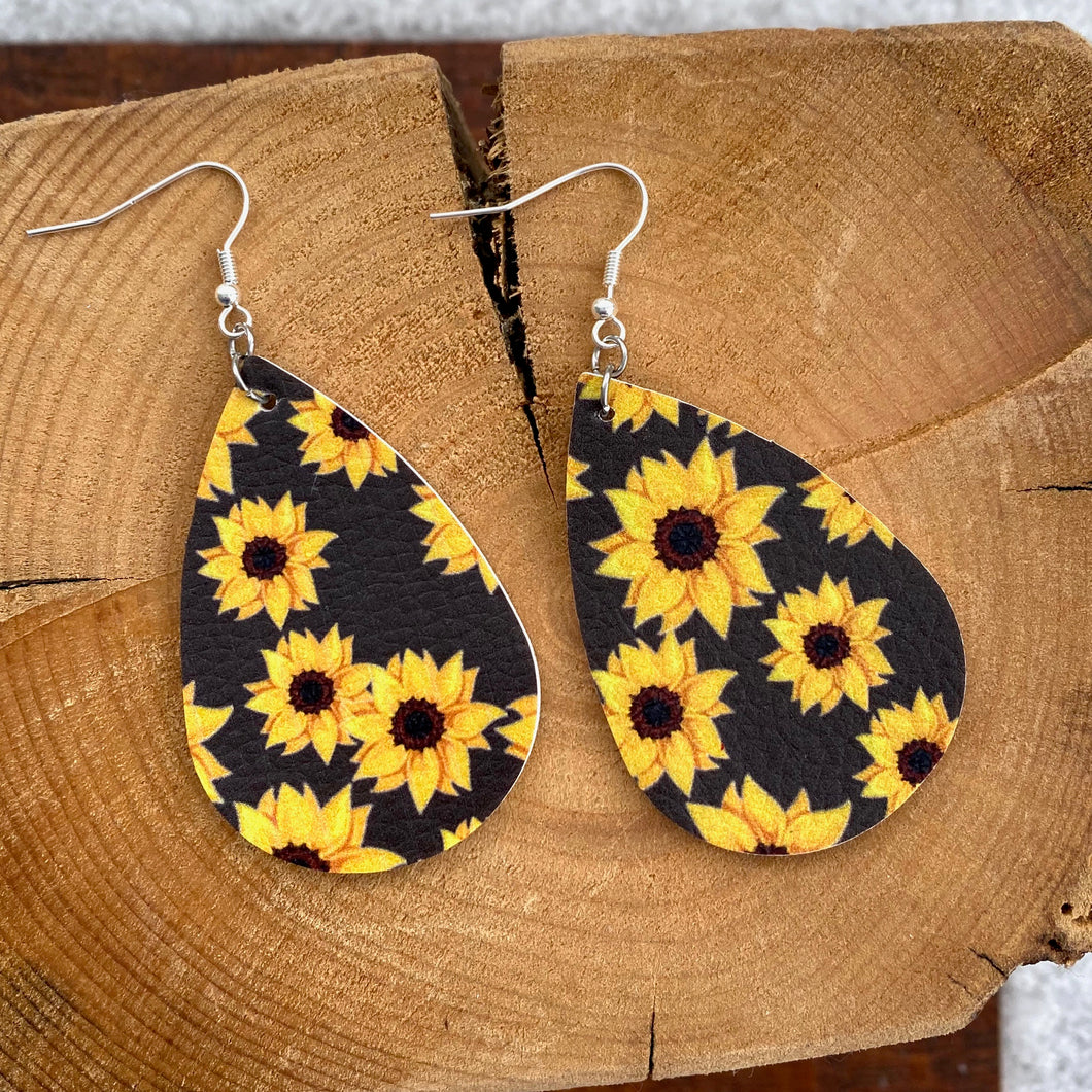 Sunflower Leather Drop Earrings - It's a Beautiful Life Boutique 