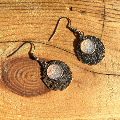 Crosshatch Geode Drop Earring - Choose your color - It's a Beautiful Life Boutique 