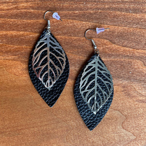 Leaf Overlay Leather Drop Earrings - It's a Beautiful Life Boutique 