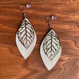 Leaf Overlay Leather Drop Earrings - It's a Beautiful Life Boutique 