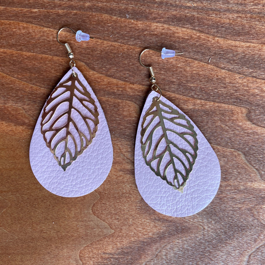Leaf Overlay Leather Drop Earrings - It's a Beautiful Life Boutique 