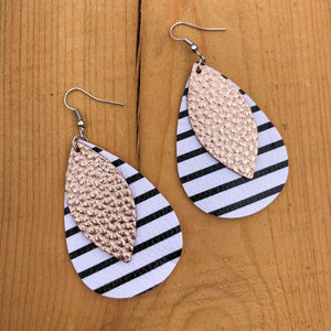 Stripe and Rose Gold Leather Drop Earrings - It's a Beautiful Life Boutique 
