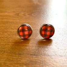 Load image into Gallery viewer, Red Buffalo Plaid Glass Studs - It&#39;s a Beautiful Life Boutique 