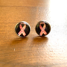 Load image into Gallery viewer, Floral Ribbon Breast Cancer Awareness Studs - It&#39;s a Beautiful Life Boutique 