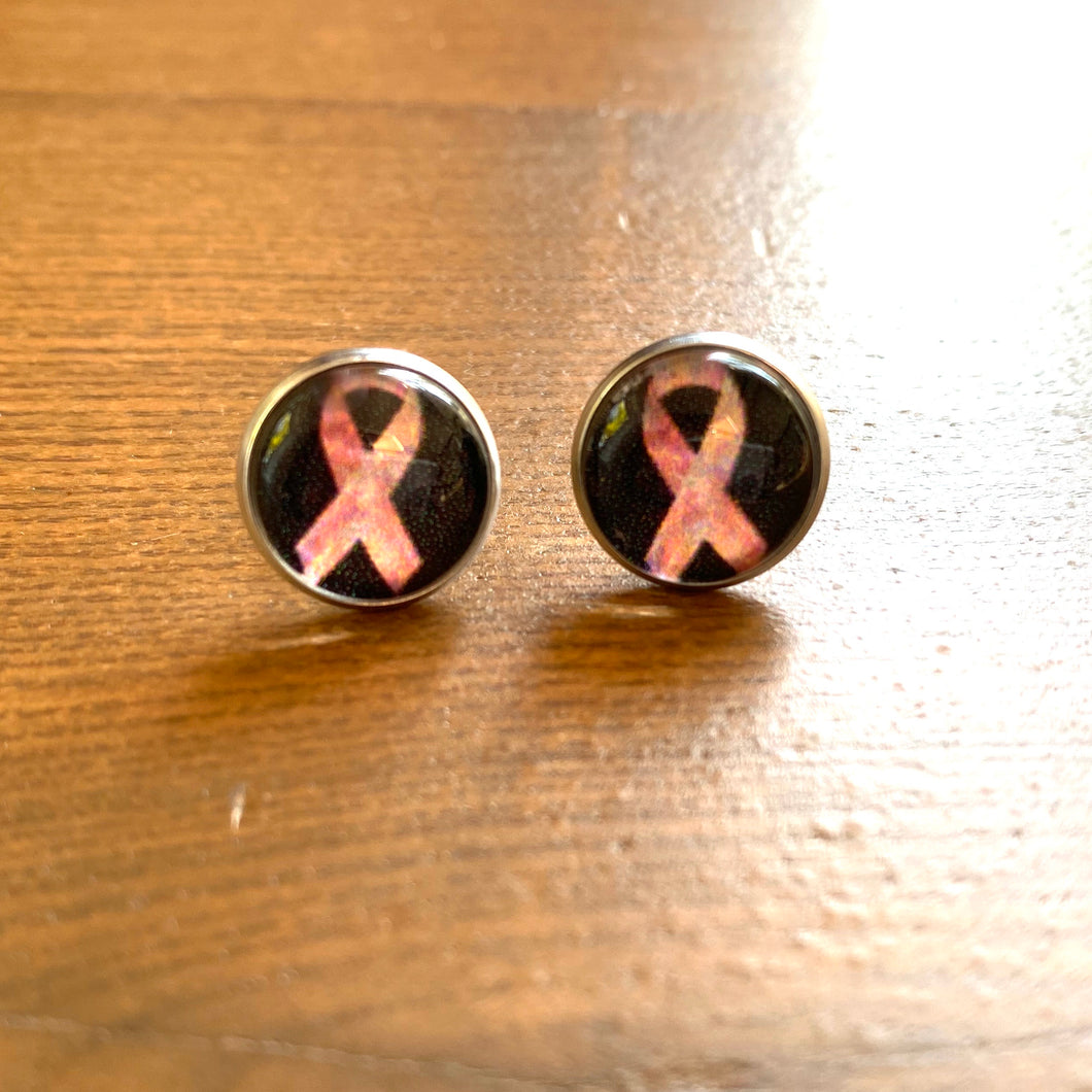 Floral Ribbon Breast Cancer Awareness Studs - It's a Beautiful Life Boutique 