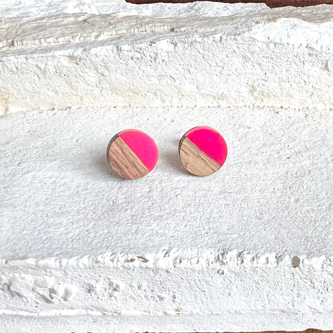 Wood and Resin Stud Earrings