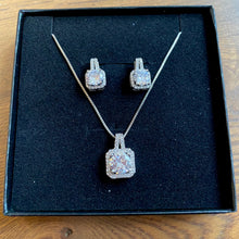 Load image into Gallery viewer, Square Crystal and Sterling Silver Earring and Necklace Set - It&#39;s a Beautiful Life Boutique 