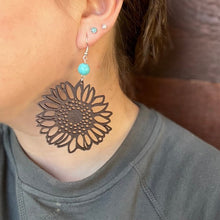 Load image into Gallery viewer, Wooden Sunflower Drop Earrings