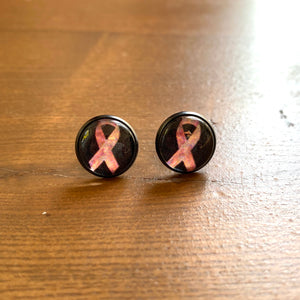 Floral Ribbon Breast Cancer Awareness Studs - It's a Beautiful Life Boutique 