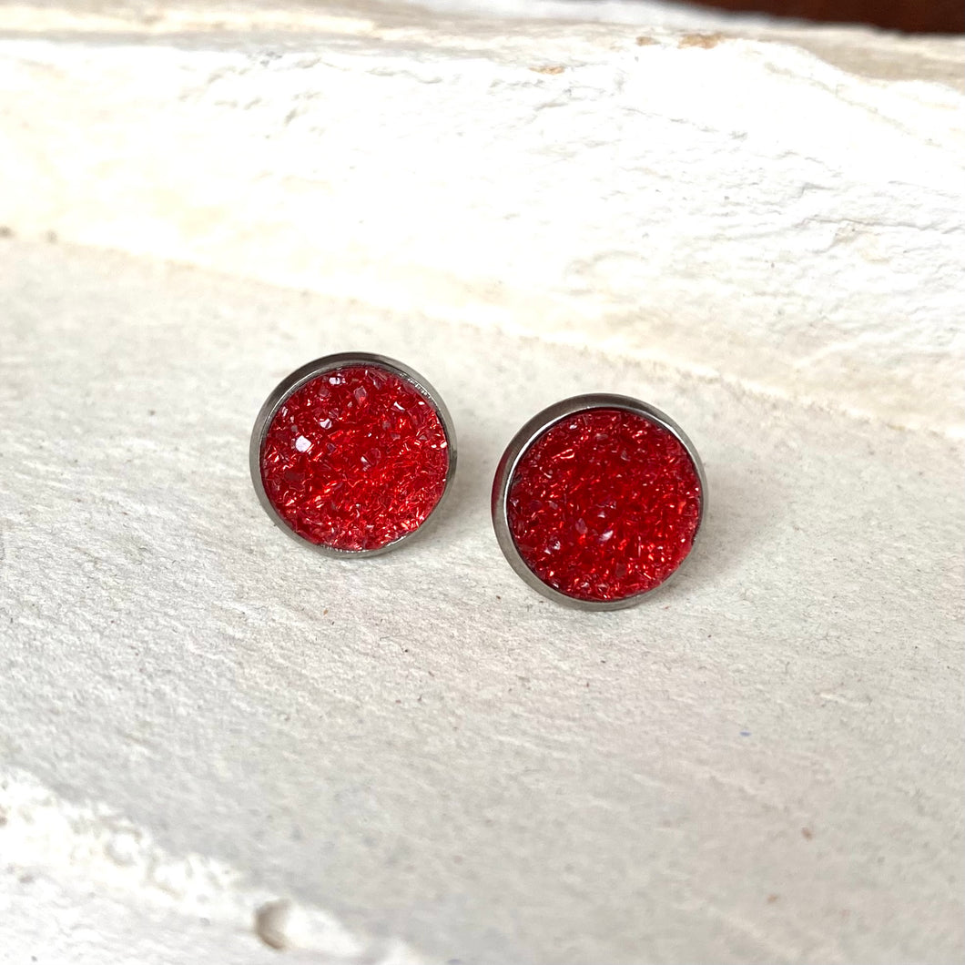 Ruby Red Geode Earring