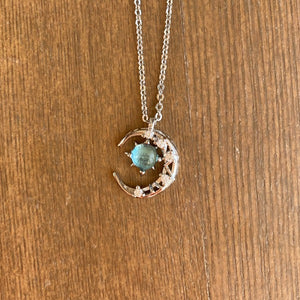 Sterling silver crescent moon crystal necklace