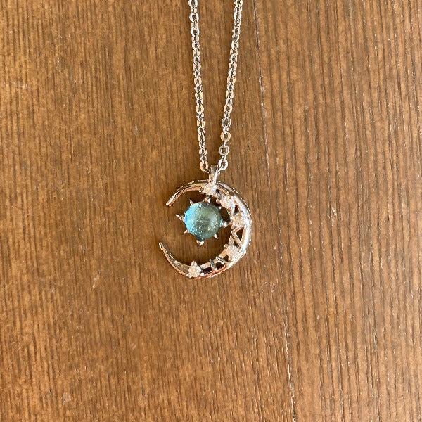 Sterling silver crescent moon crystal necklace