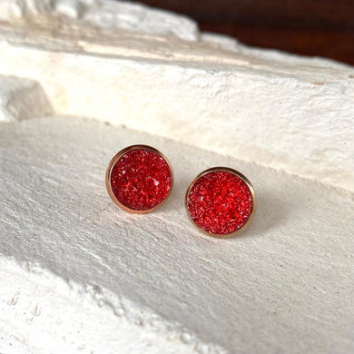 Ruby Red Geode Earring