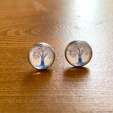 Blue Tree of Life Glass Studs - It's a Beautiful Life Boutique 